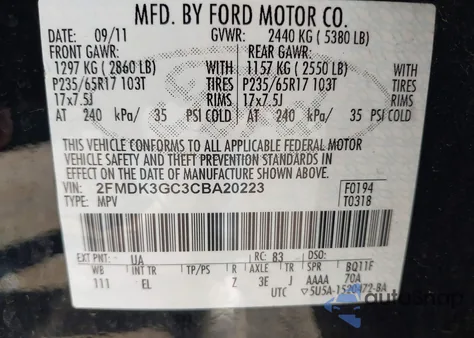 2012 Ford Edge Se z USA, uszkodzony, nr VIN 2FMDK3GC3CBA20223